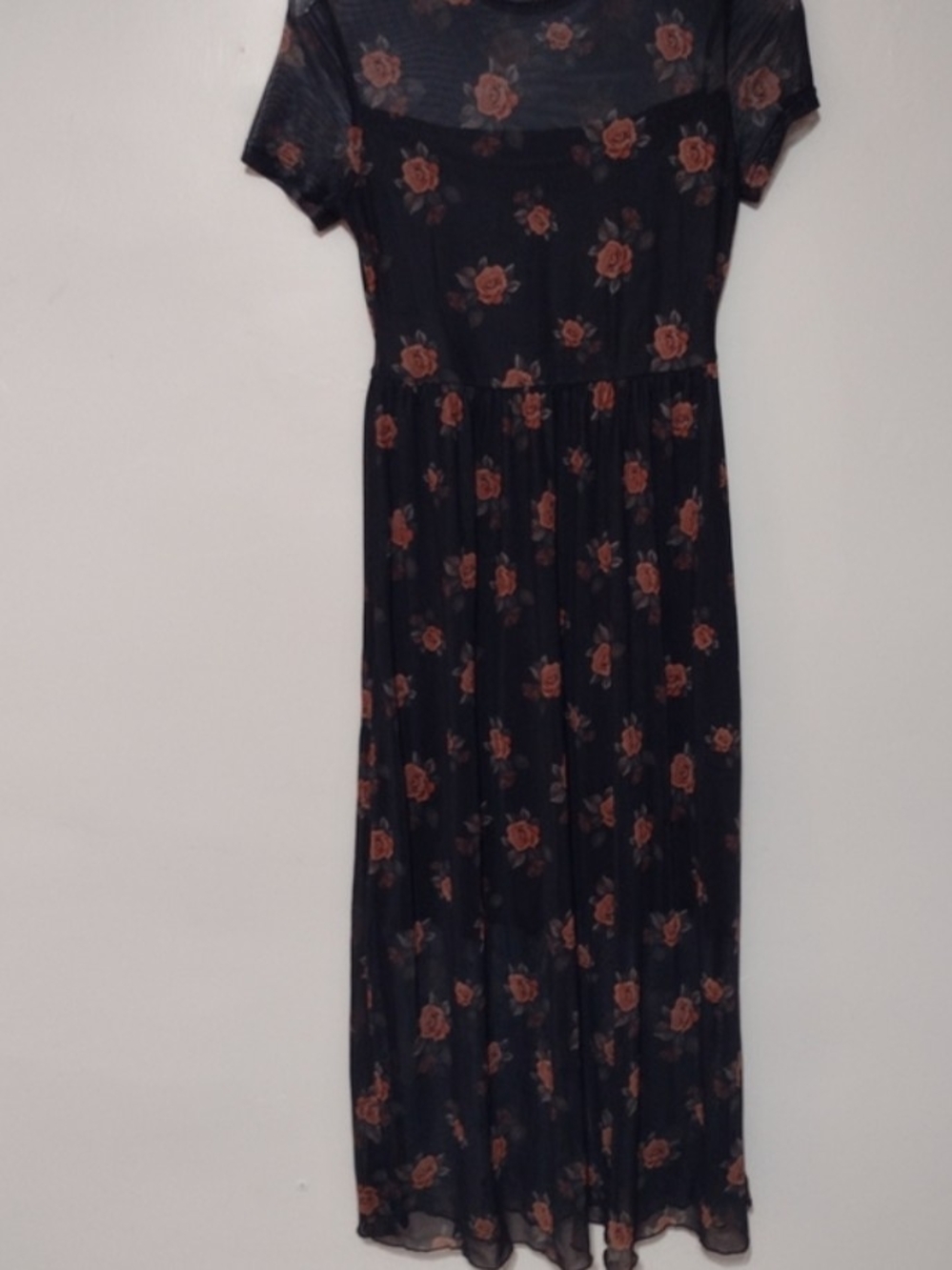 Goth Dark Women's Rose Mesh Print Short Sleeve Maxi Dress Romantic Date Night - Picture 4 of 7